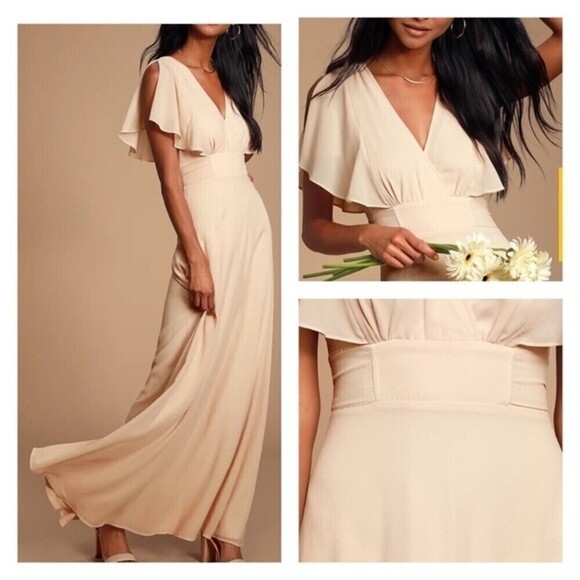 Lulus Dearly Loved Cream Pastel Flutter Sleeve Maxi Dress - Picture 13 of 16